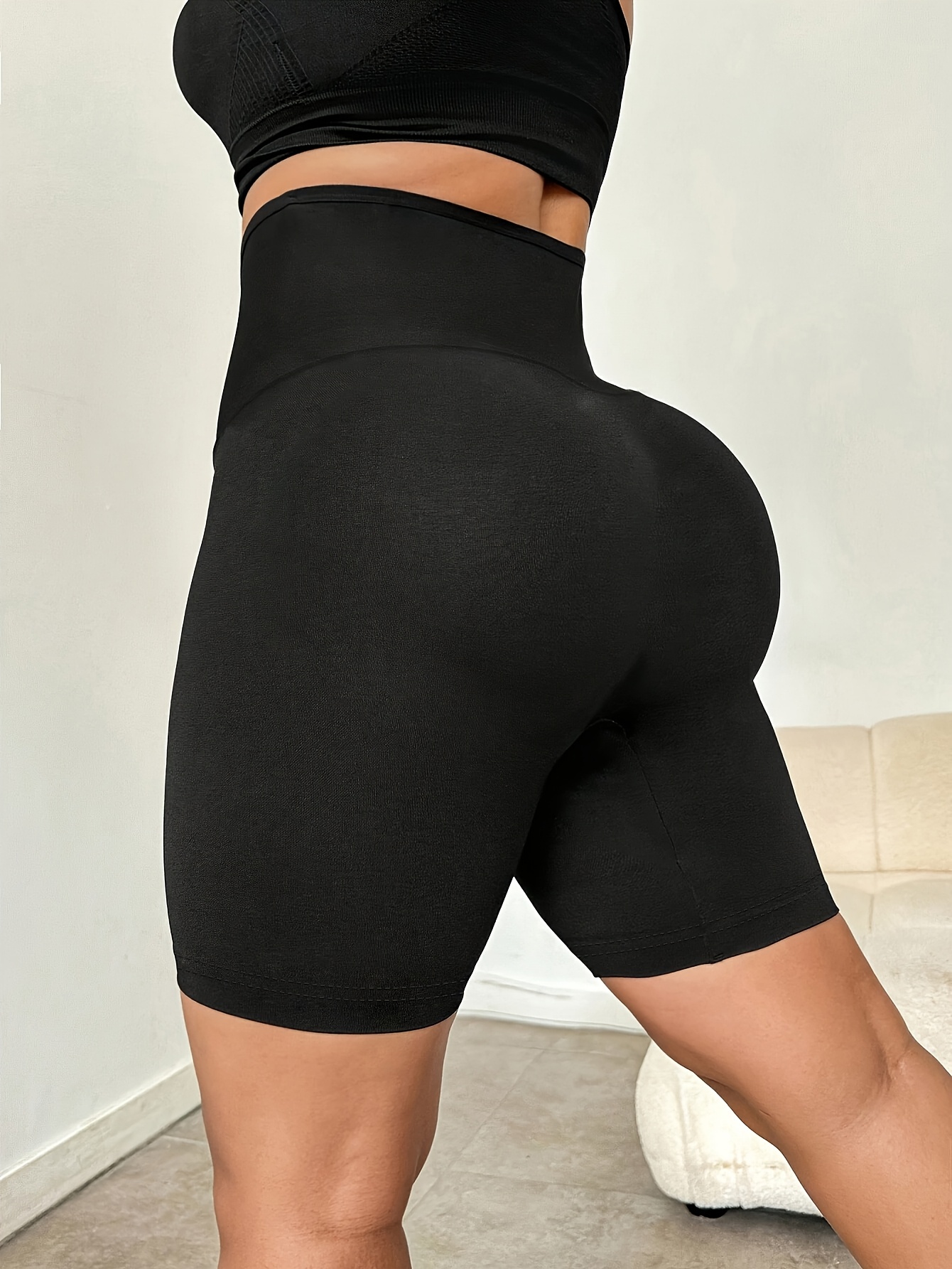 Women's High-Waisted Yoga Shorts with Waist Trimmer Technology - Sweat-Wicking 95% Polyester 5% Spandex, Tummy Control Workout Shorts for Running, Gym & Exercise - Black