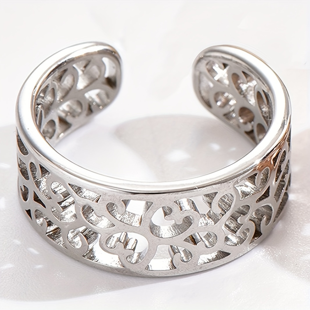 Image of 1pc Surgical Steel Hollow Wave Toe Ring, 316l Stainless Steel Adjustable Open Size Foot Ring For Women, Unisex Hand And Foot Ring