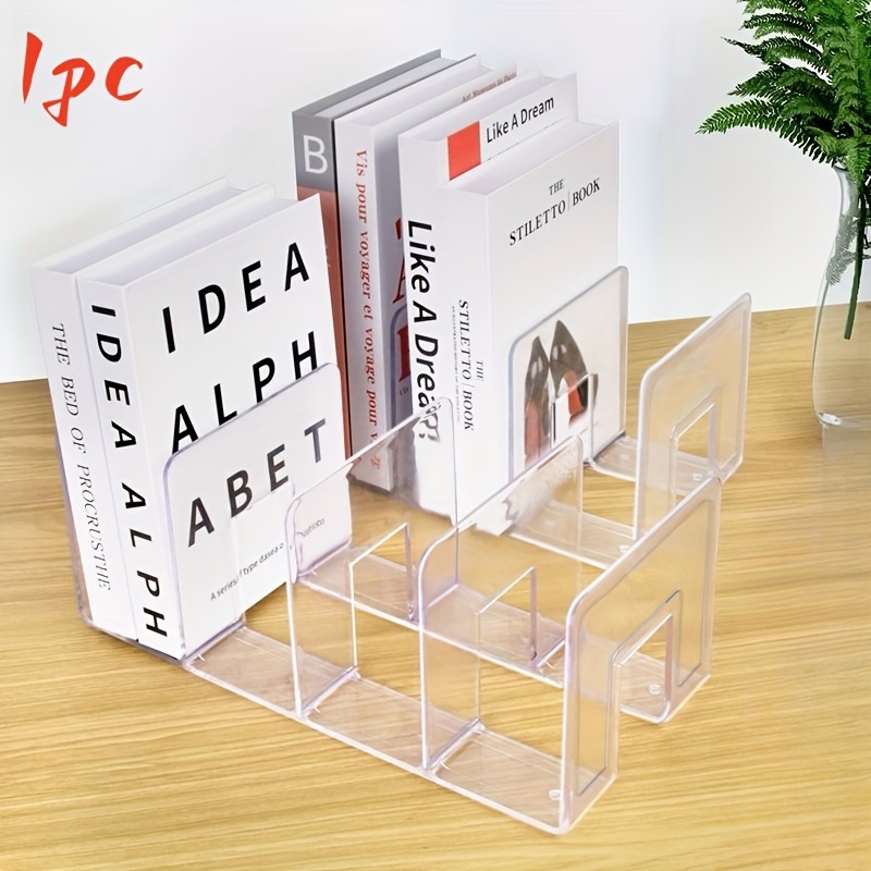 TEMU Transparent Acrylic Desktop Bookshelf Organizer - Multifunctional Space-saving Storage Rack With Multiple Compartments For Books, Magazines,
