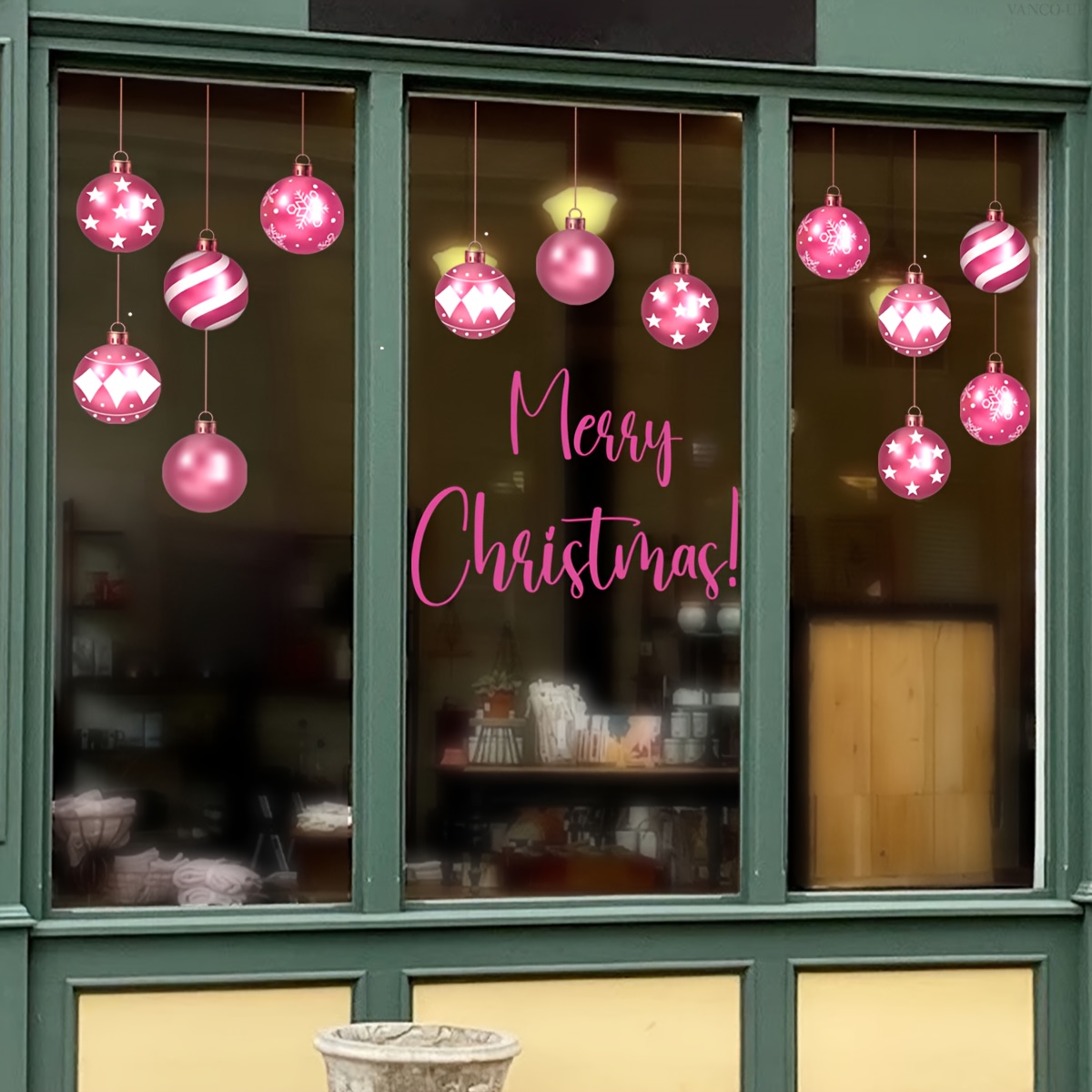1pc Pink Christmas Bauble Static Glass Sticker, With "merry Christmas!" Lettering, Suitable For Christmas Window Decoration