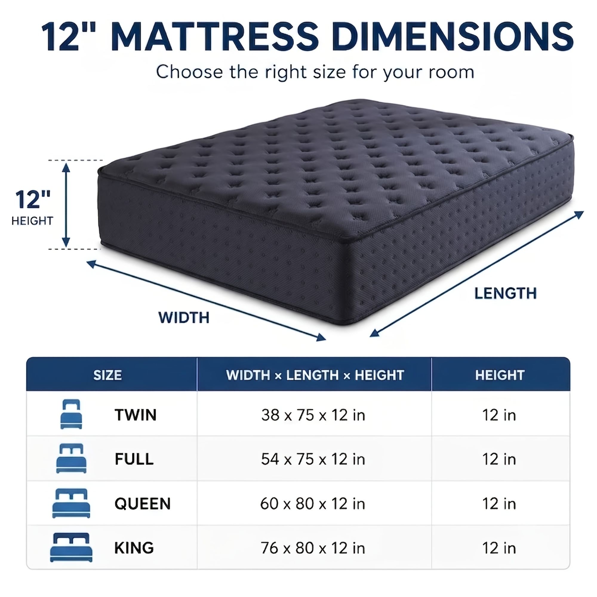 TEMU 12/14 Inch Multilayer Full Queen King Size Mattress- Multiple Sizes & Styles , With Memory Foam And , Medium