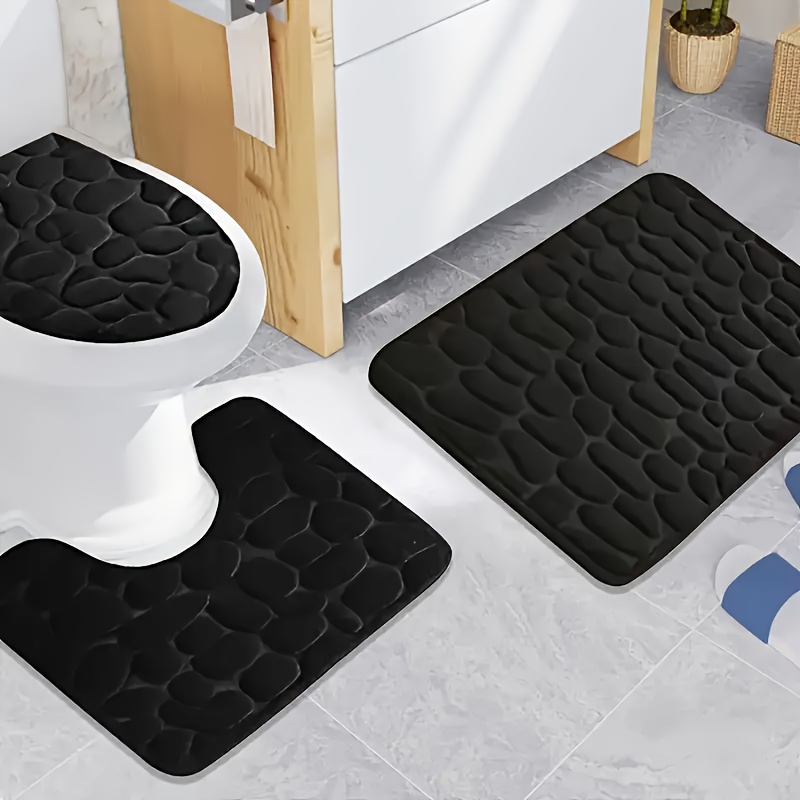 

3pcs Geometric-pattern Bath Rug Set, Non-slip, Knit Weave, Machine Made Polyester Bathroom Rugs, Soft Absorbent Sponge, Comfortable Bathroom Rug Kit With Toilet Mat, For Hand Wash Only