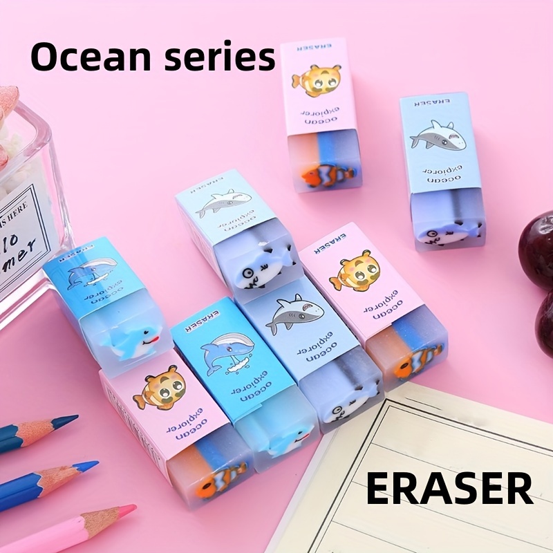 TEMU 8pcs Space & Ocean Themed Erasers - Pvc, Use