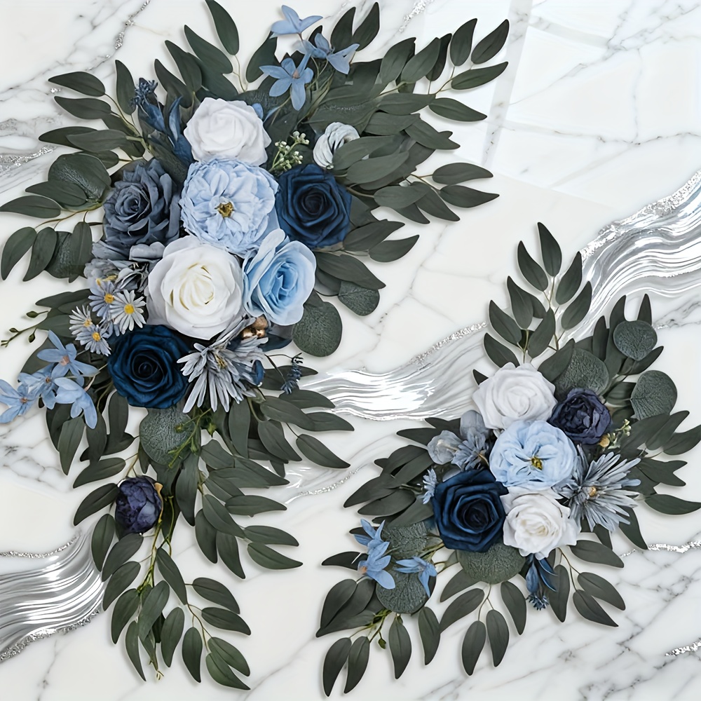 Wedding Arched Flowers (2pcs), Artificial Blue Wedding Flowers, Wedding Welcome Sign Decoration And Arched Flowers For Wedding Reception (blue)