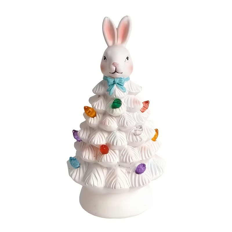 White Rabbit Resin Tabletop Statue - Handcrafted Festive Decor With Colorful Lights, Ideal For Indoor Celebrations & Spring And Gifts, No Electricity Required, Spring Decorations For Home