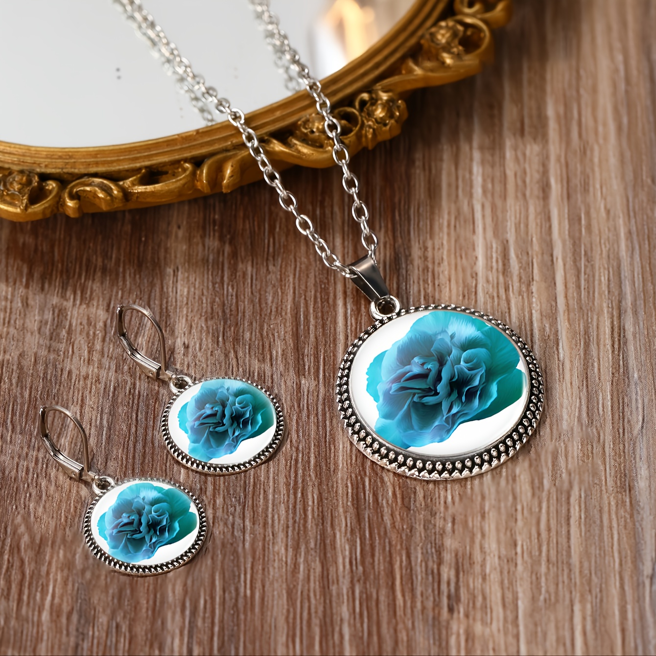 3pcs Blue Gradient Floral Elegant Jewelry Set for Women