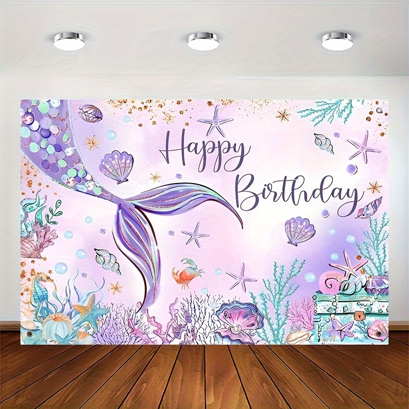 1pc Polyester Purple Mermaid Style Birthday Tablecloth Table Flag