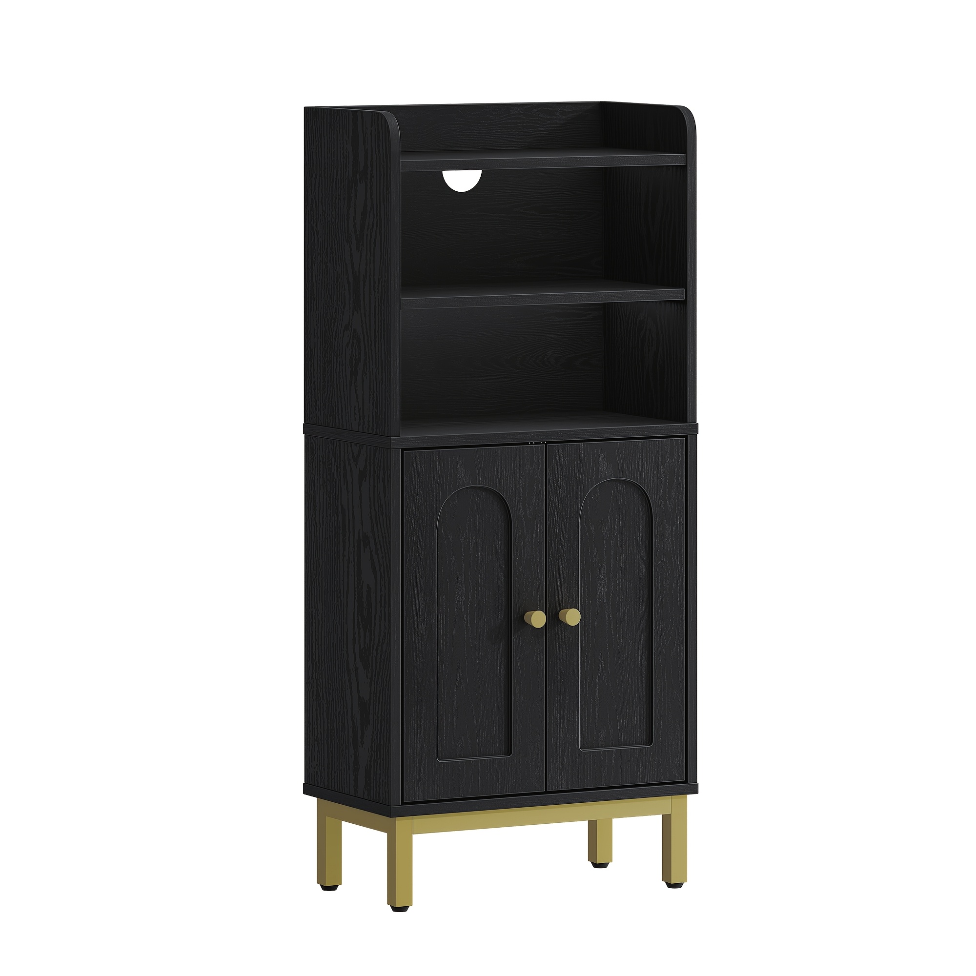 TEMU Bathroom Cabinet, Kitchen Cabinet With 2 Open Compartments, 2 Doors, 2 Adjustable Shelves, Freestanding Bathroom, 20 Ã 37 Ã 83cm, Black