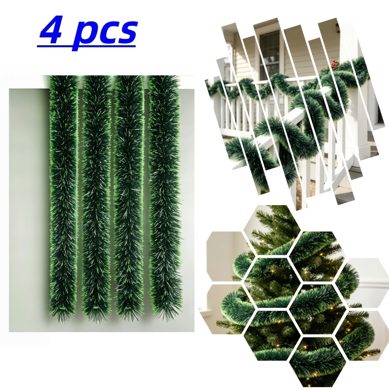 TEMU 12 Metros = 4 piezas de cintas decorativas verdes para Navidad, decoración para árbol de Navidad, material plástico para todo , fácil de colgar,