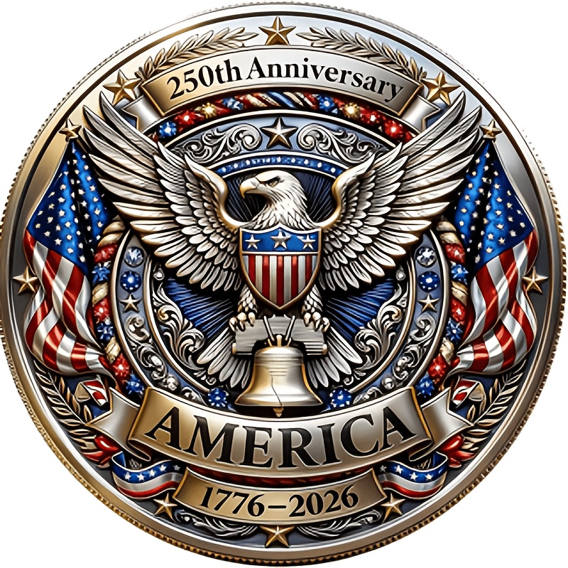 Medalla conmemorativa del 250º aniversario de los Estados Unidos de 2026, relieve 3D estereoscópico de águila calva, moneda conmemorativa coleccionable con patrón histórico de doble cara