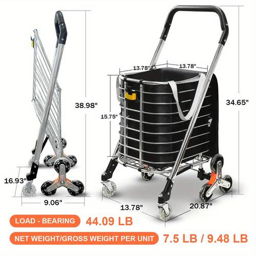 compact stair climbing shopping cart 8 wheel 360 rotatable design aluminum frame oxford fabric lightweight durable with high weight capacity effortless stair navigation for groceries luggage camping supplies furniture clearance deal