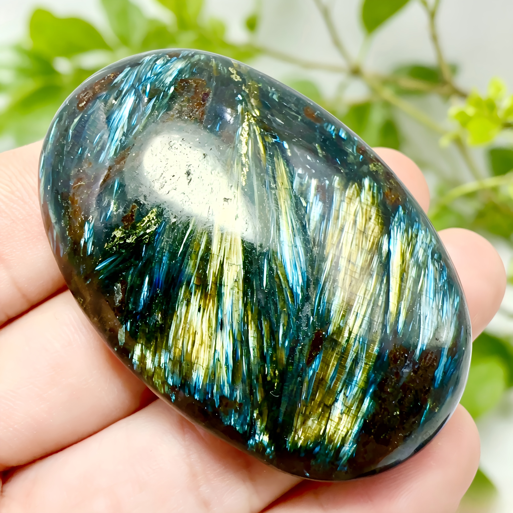 TEMU 1pc Random Natural Arfvedsonite/astrophyllite Blue Yellow Flashy Artificial Crystal Stone-(size:2-2.4inch)-for Home Office Decor, Holiday Gift,