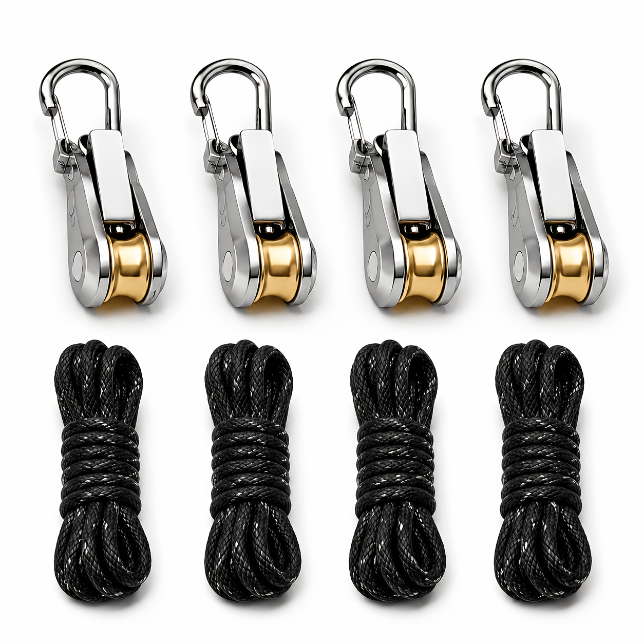 TEMU 8pcs Set Of Ropes With Rollers And Tensioners, Adjustable Pulley System With Buckle, Load Capacity 66.14 Lbs, Suitable For Camping Tents, Sun