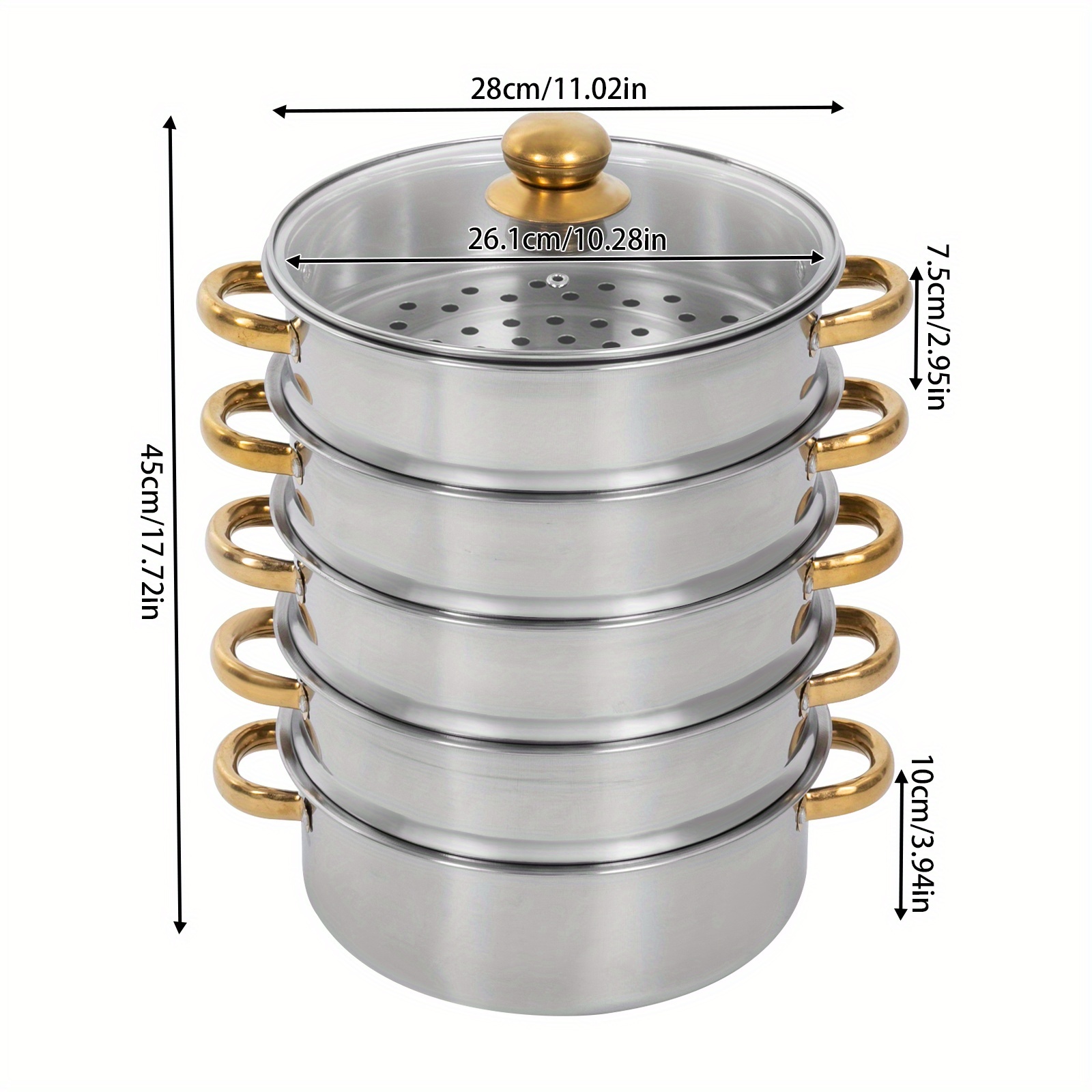 5-tier Stainless Steel Steamer Pot For Cooking - Versatile Steaming Cookware For Home Kitchen (28cm)