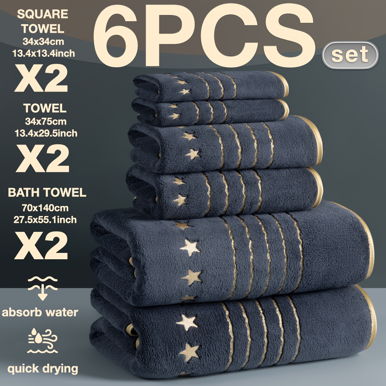 TEMU 4/6-pack High-quality Hand Towel & Bath Towel Set: 2 Bath Towels (27.5 X 55.1 Inches), 2 Hand Towels (13.4 X Inches). Thickened Microfiber,