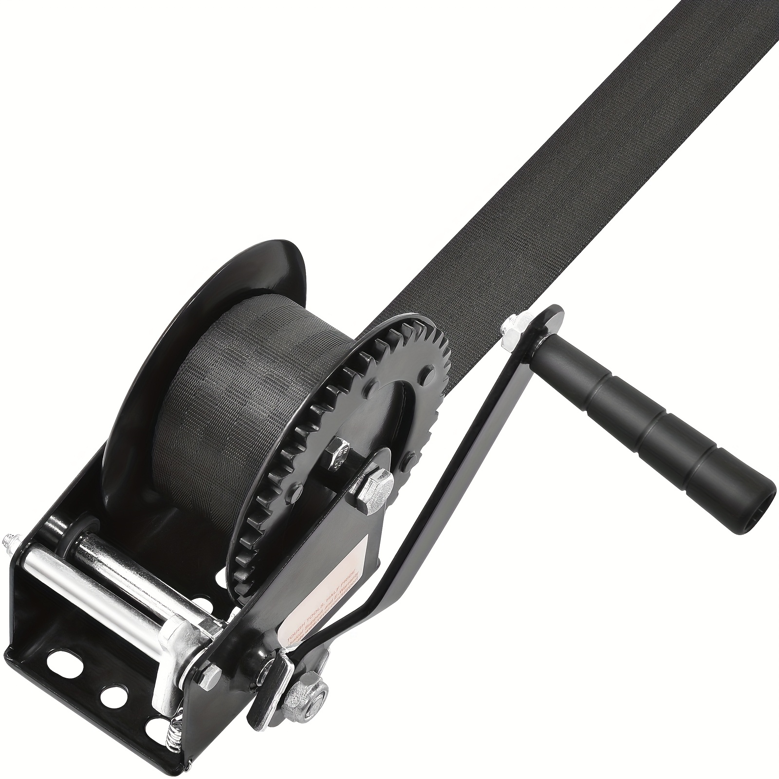 TEMU Heavy-duty Manual Winch, 2000 Lbs Pulling Force, With 23ft Polyester Strap, Dual- Ratchet For Boats, Trailers, And - Black Metal Construction