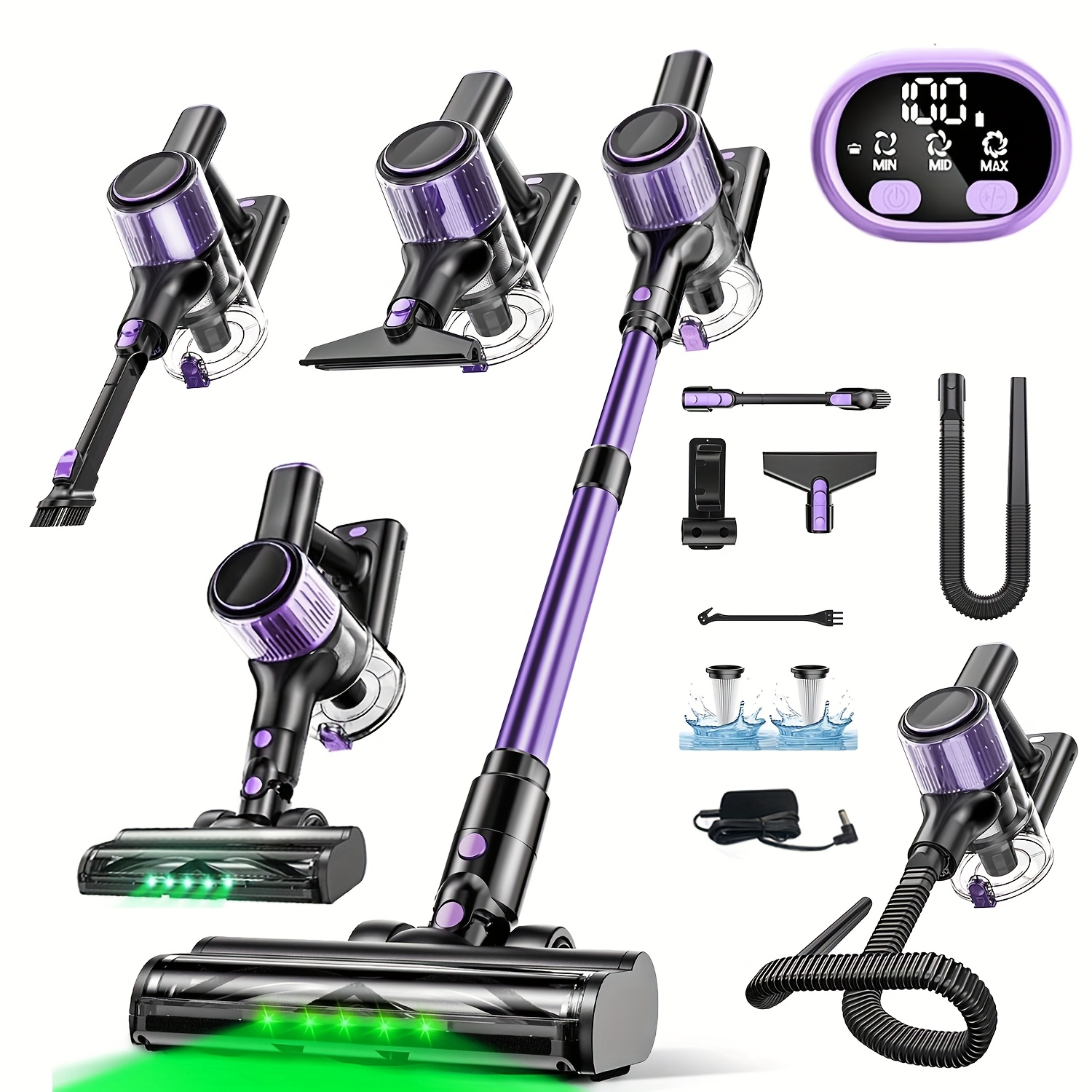 TEMU Car Lightweight Vacuum Cleaner, 10-in-1 High Suction Cordless Vacuum Cleaner With Upgraded Extra-long Hose And Upgraded Green Light, 2200 Mah,