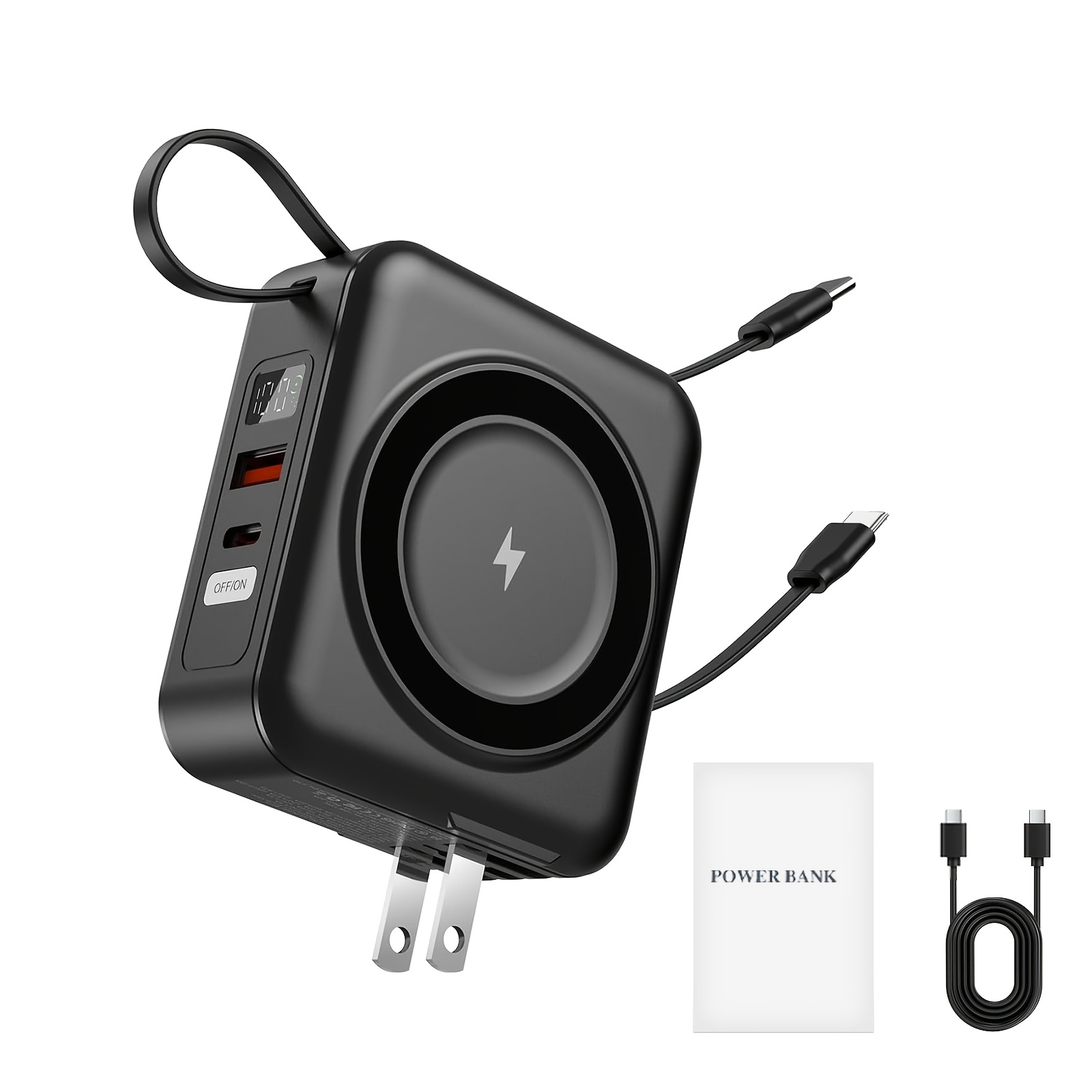 TEMU -one 6-in-1 Magnetic Power Bank For Magsafe, 10000mah Portable Charger With Built-in Cables & Ac Wall Plug, 22.5w Pd Fast Charging Battery Pack