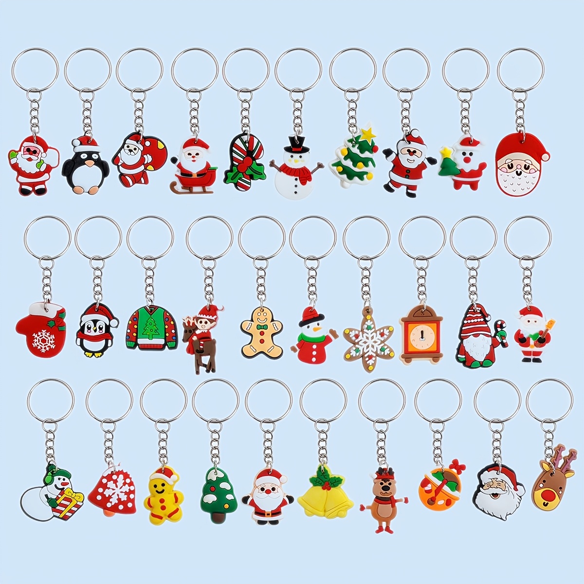 TEMU 30pcs Christmas Keychain Set For Christmas Party Favors, Featuring Christmas Tree, Santa Claus, Christmas Outfits, Reindeer, Penguin, Snowman,