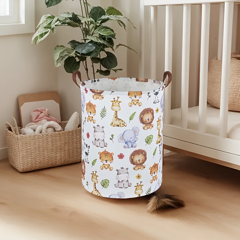 TEMU 1pc Of A Design Laundry Basket Featuring Handles, Collapsible, Versatile, Round Canvas Laundry Container Suitable For Clothes And Books, Laundry Baskets