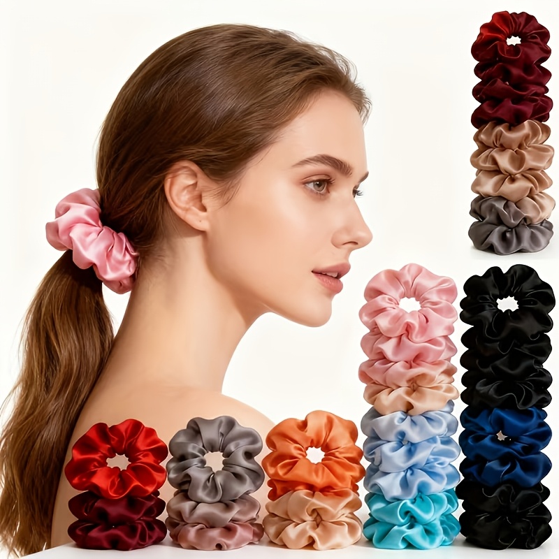 17 Pack Matte Satin Mini Scrunchies, Soft Fabric Hair Ties