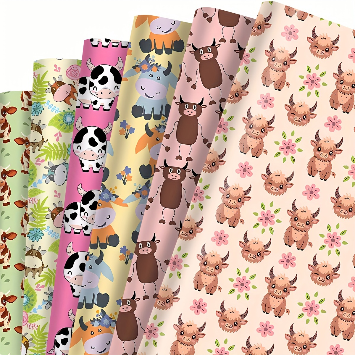 

6pcs Highland Cow Theme Fabric Bundle, 19.7x17.7 Inches - Premium Thick Polyester Blend For Diy Crafts, Quilting, Christmas Decor & Gift Wrapping