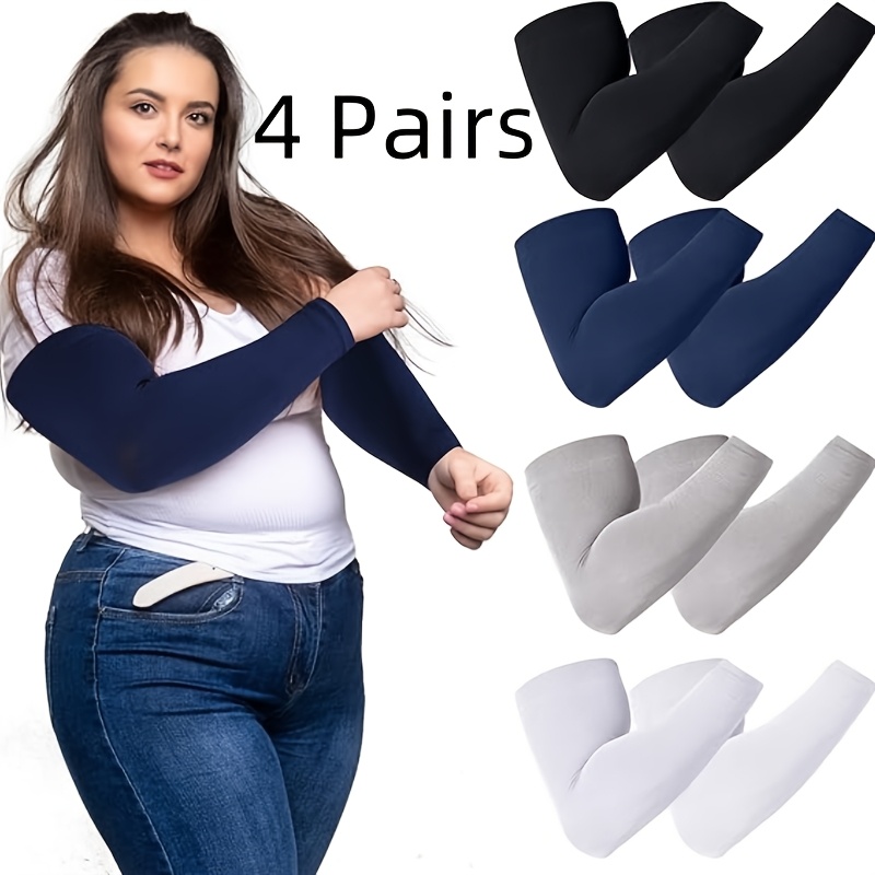 TEMU 4 Pairs Plus Size Arm Sleeve Cooling Cover Up Oversized Compression Sleeve Compression(black White Navy Grey)