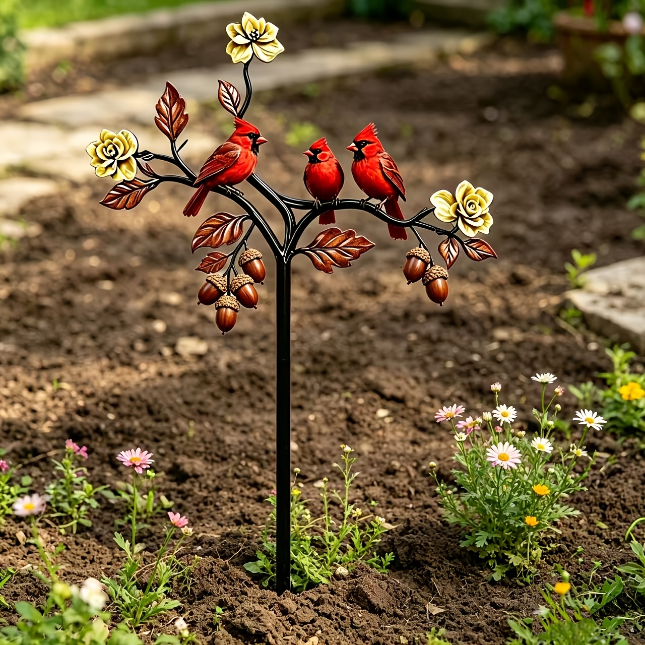 TEMU 2d Flat - 【2d Flat】 2d Flat - [2d Flat] 1pc Garden Acrylic Ground Plug, Creative Red Bird Theme Planter Ornament, Outdoor Courtyard Lawn Decor
