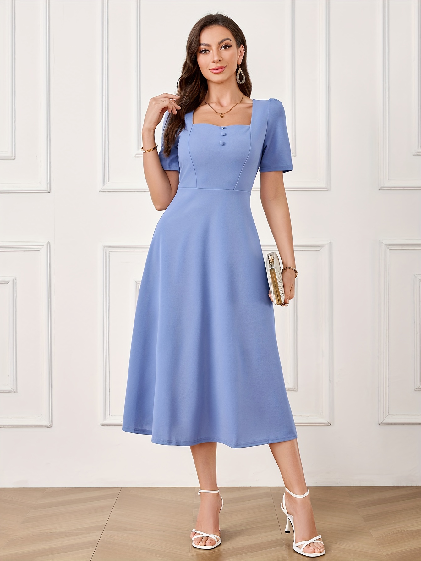s a line maxi dress puff sleeves length elegant wedding - Temu Oman