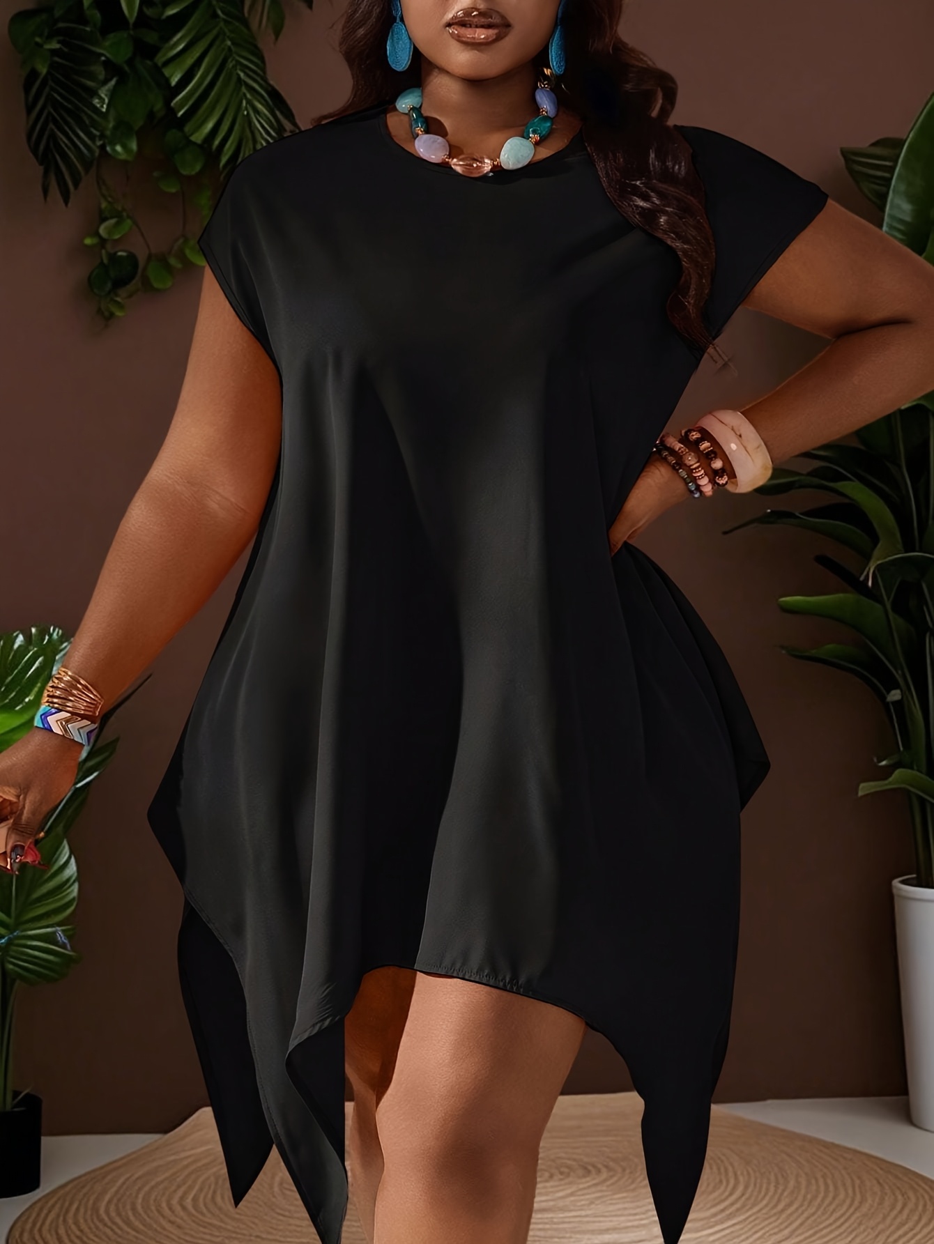 plus size asymmetrical hem dress Ounisa Women's Plus Size Scoop Neck Sleeveless Asymmetrical Hem Flowy Midi  Cami Dress