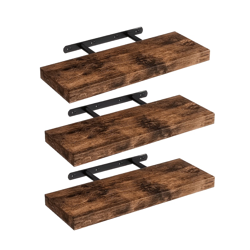 TEMU Lot de 3/4 étagères murales flottantes avec supports en métal, robustes et porteuses, faciles à installer, décoration murale pour salle de bain,