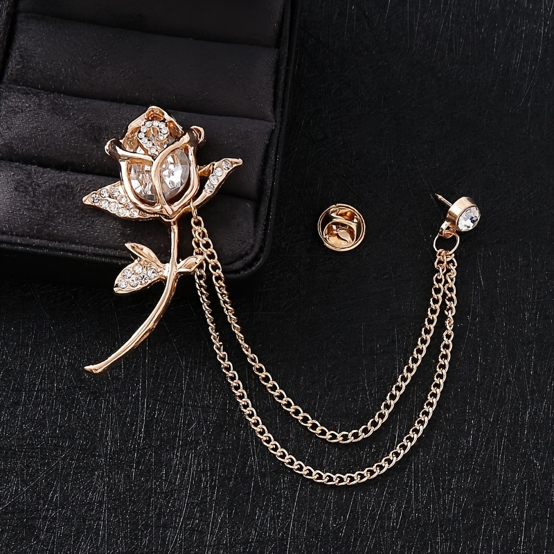 TEMU Accesorios de Estilo Europeo y Americano para Hombres: Broche de Solapa con Cadena y Rosa, de Flor , Versátil y Multifuncional para Series y