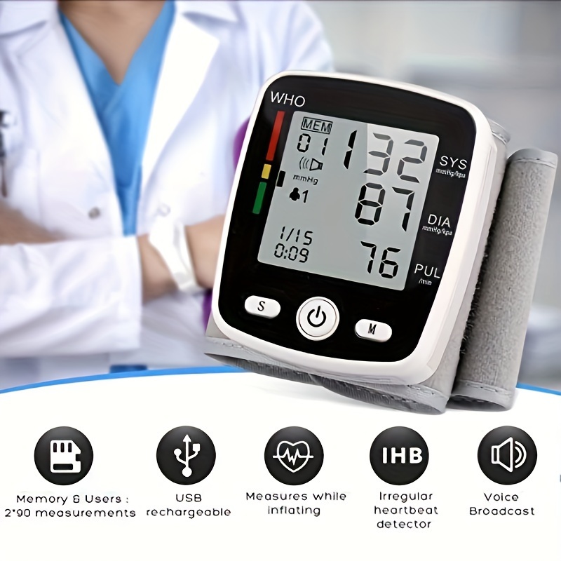   kun rechargeable wrist   with usb charging automatic digital bp machine voice broadcast large display screen built in lithium battery sis dia pu   diastolic   measurement usb rechargeable monitor userfriendly design durable wristband   wrist cuff Product details 1
