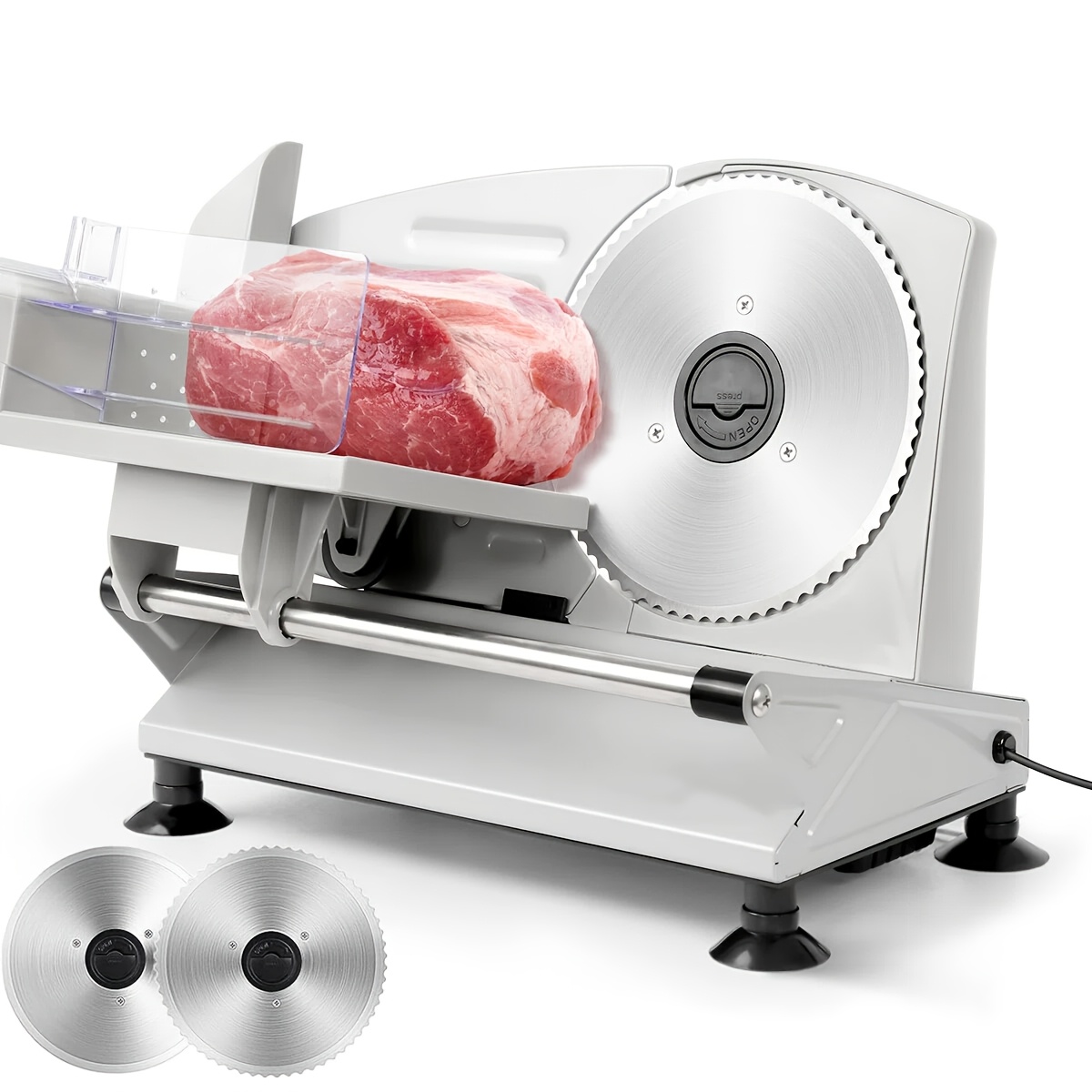 Image of Electric Meat Slicer For Home, Adjustable Thickness (0-15mm), Stainless Steel Blade, Child Safety Lock, Easy To Clean, Perfect For Meat, Cheese, Bread & Foods