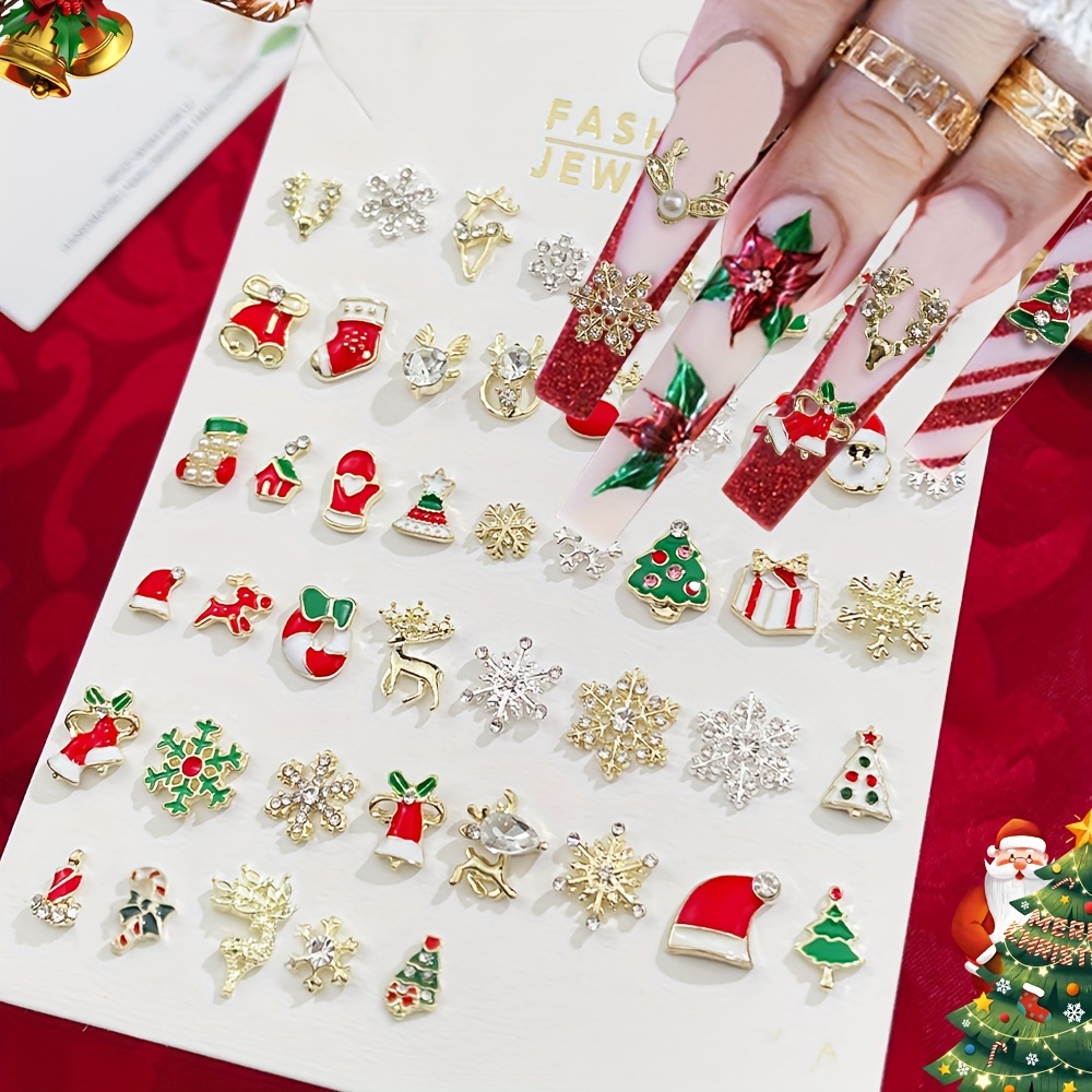 

Christmas Nail Charms Set - 50/100pcs 3d Alloy Snowflakes, Elk, Trees, Bells, Santa Hats, Gloves, Scepters - Diy Nail Art Decorations, Unscented Rhinestones Nail Drills, Black Friday Gift For Girls