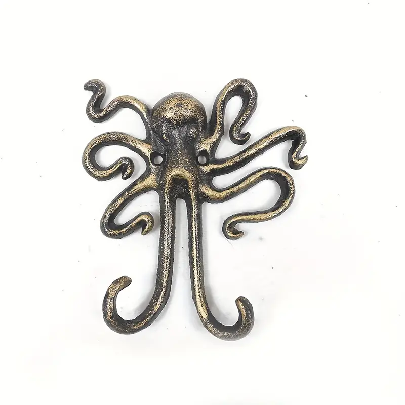 1pc Octopus Double Hook, Cast Iron Hook, Home Decorative Hook, Wall Hook  For Towel Key Clothes, Wall Decor, Creative Dual Hook