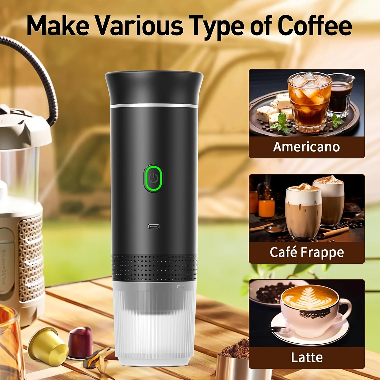 1pc portable coffee maker with 7500mah lithium battery usb charging 3 in 1 travel espresso machine abs material home on the coffee machine modern coffee maker durable coffee maker details 2