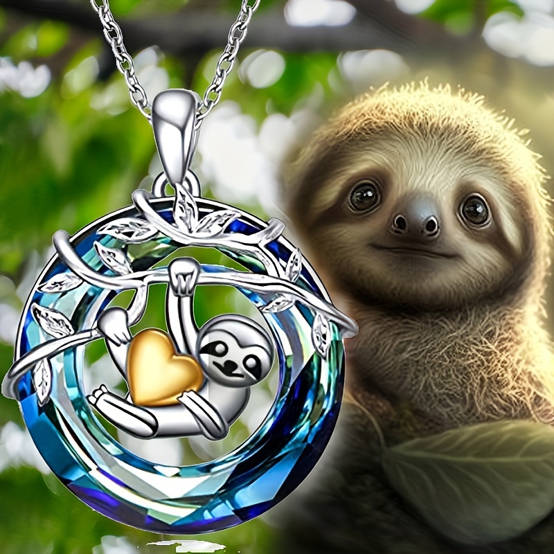 

Tree Of Life Sloth Necklace Cute Sloth Hug Love Necklace Personalized Simple Cutout Necklace Round Tree Of Life Necklace