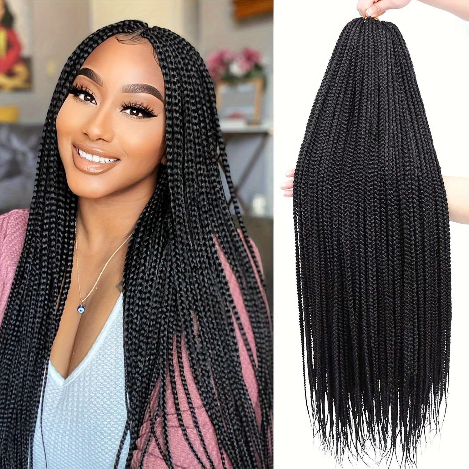 6pcs goddess box braid crochet hair extensions for women extra long   synthetic black braids with fringe detail ideal for african   texture braid hair extensions 0