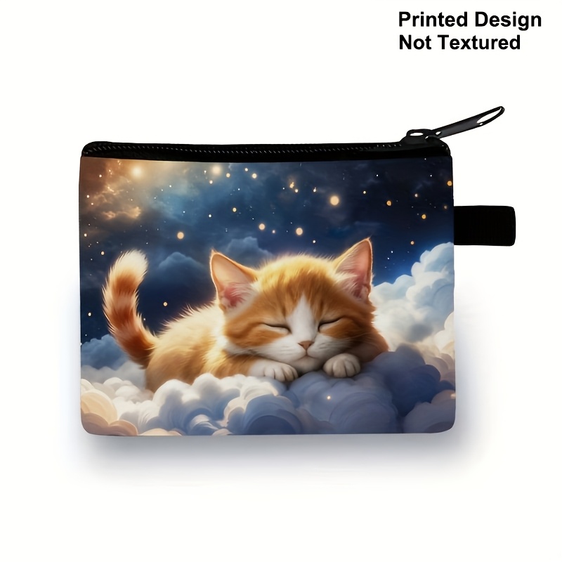 Printed Design, Not Textured, Cat Print Coin Purse, Women's Lipstick, Earphone, And Coin Storage Bag, Lightweight Clutch