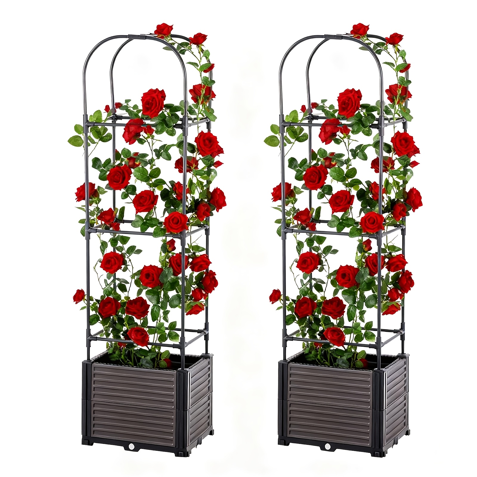 Image of 2 Raised Garden Beds With Trellis For Climbing Plants, 150cm Self-watering Garden Planter, Raised Bed Flower Box With Trellis For Tomatoes, Flowers And Vegetables