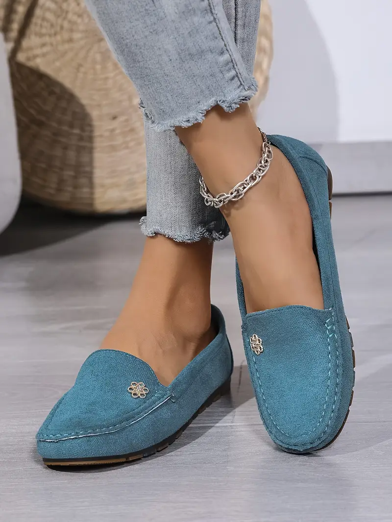 womens plus size flannel slip on loafers comfortable metal decor soft fabric footwear ankle strap plain toe design hand washable fashion loafers flannel slipon shoes comfortable footwear details 8
