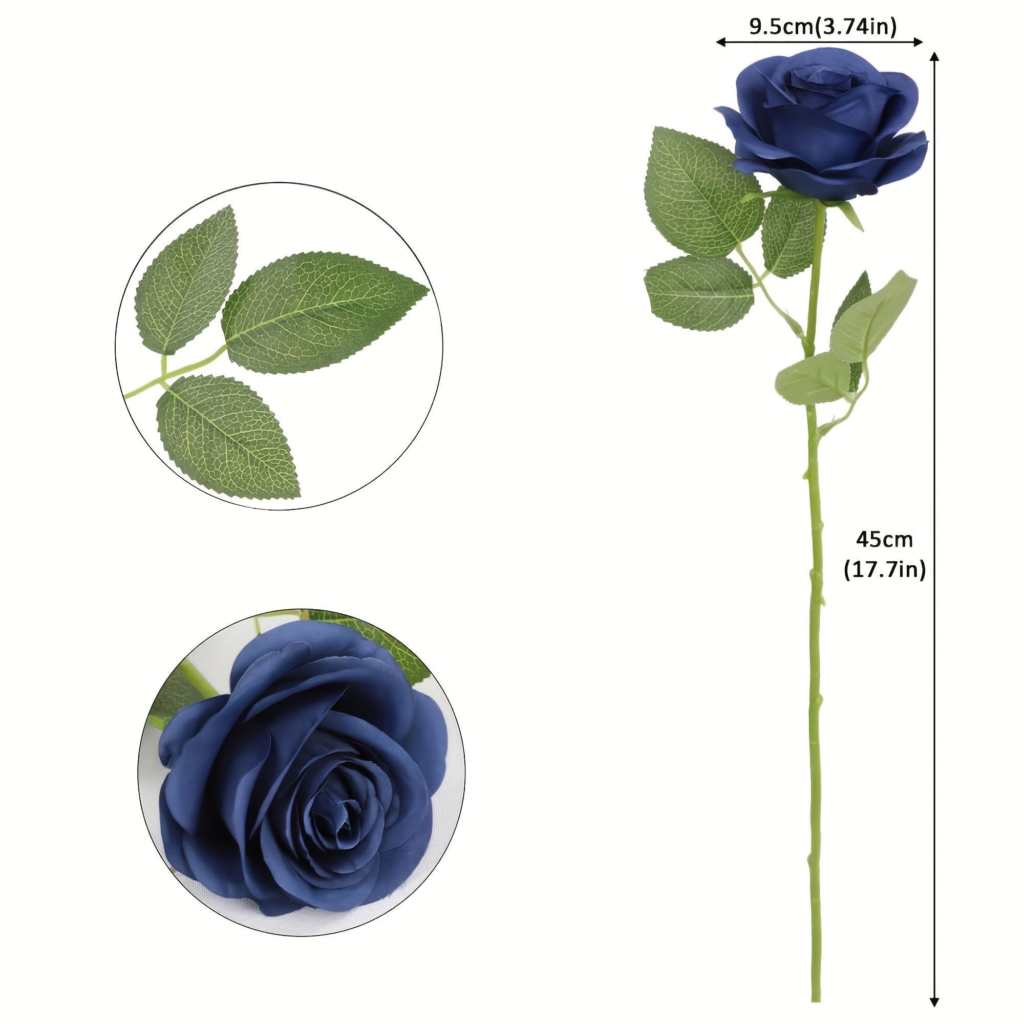 TEMU ["Bleu Marine | Rose"] Bouquet de 10 Roses Bleu Marine | Tige Longue de 17 pouces et Feuilles, Fleurs Artificielles pour Maison, Mariage, Fête,
