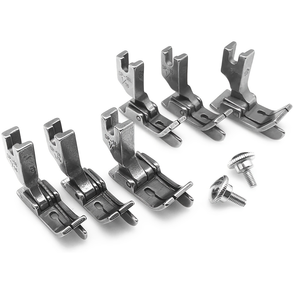 

8pcs Set Sp-18 Hinged Presser Feet With Left & Right (1/16", 1/8", 1/4"), Dark Grey, Compatible With Singer Brother Industrial Sewing Machine Accessories