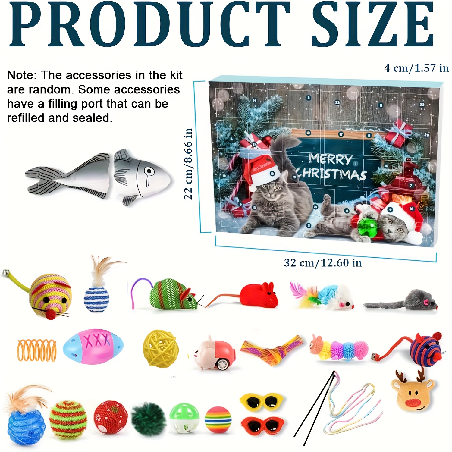 Suhine 24 Pcs Cat Advent Calendar 2024 Cat Toy 24 Days Christmas Countdown Calendar
