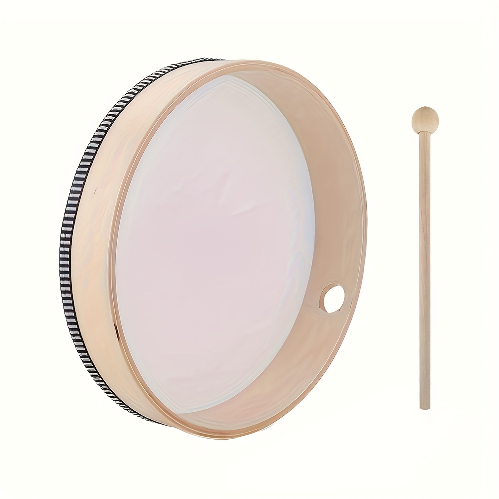 Image of 1 Set 8 -inch Hand Drum With Mallet - Musical Percussion Instrument For Home Party, Celebrations, And Music Enthusiasts, Musical Performance | Percussion For Music Lovers | Music Notes Background