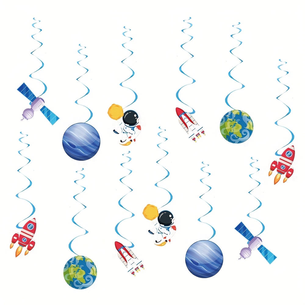 12pcs Space Hanging Swirls Decorations, Space Party Decor, Including Planet, Rocket, Astronaut And Spaceship Elements, Showers And Birthday Party Decorations.