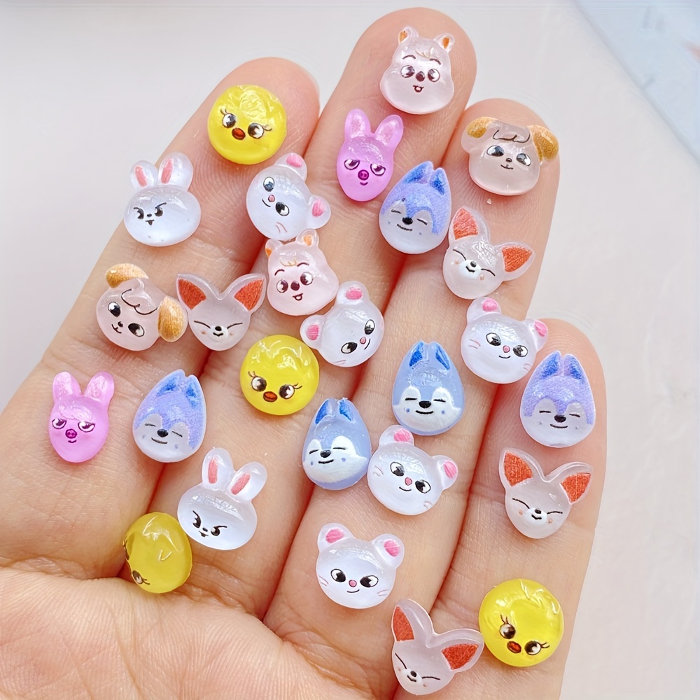 

20-pack Mixed Resin 3d Mini Cartoon Animal Heads, Assorted Dog, Rabbit, Bird, Bear - Flat Back Figurines For Nail Art, Diy Wedding Scrapbooking, Jewelry Crafts & Accessories, Aromatic-free