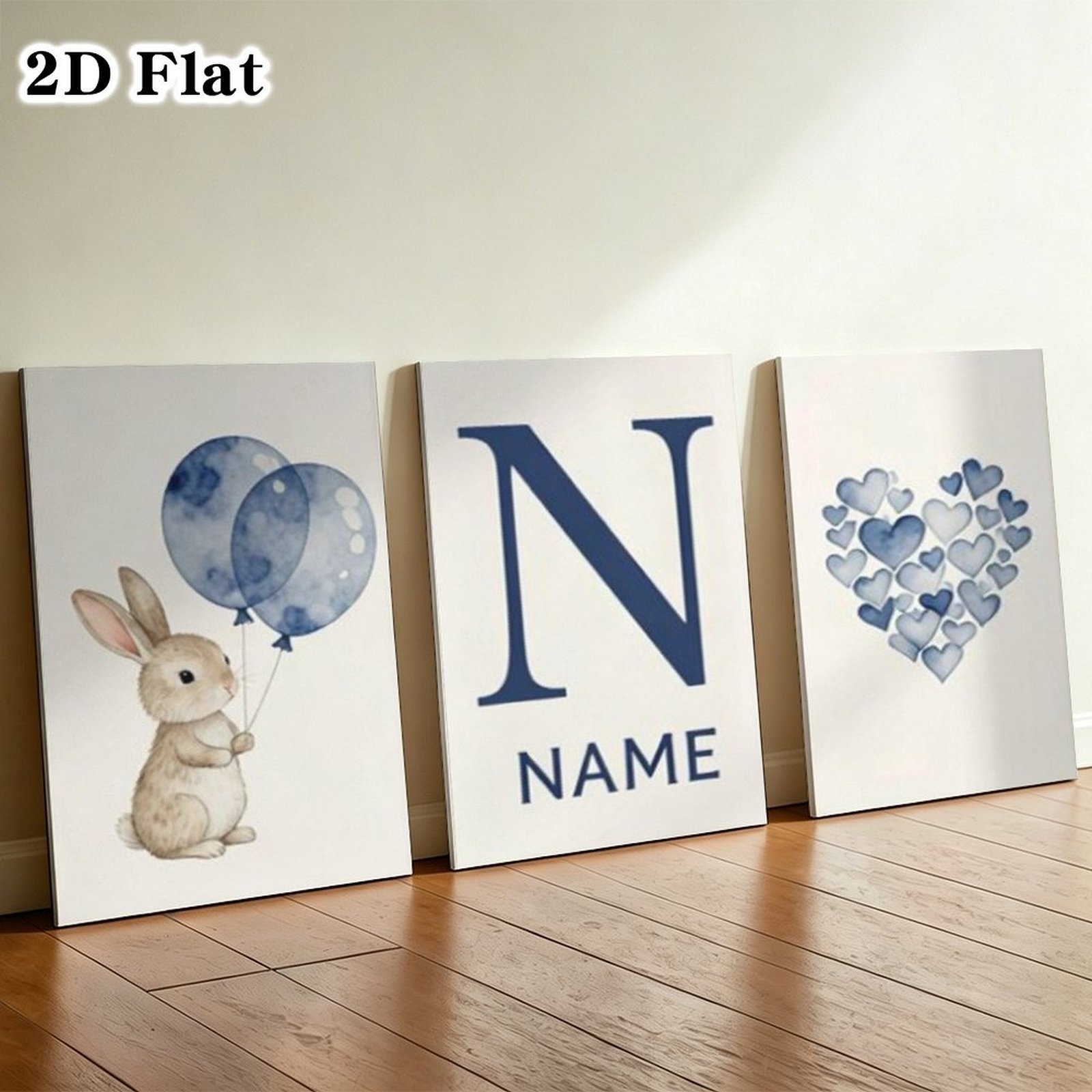 Personalized 3pcs Set Customizable Canvas Poster, Cute Rabbit Art