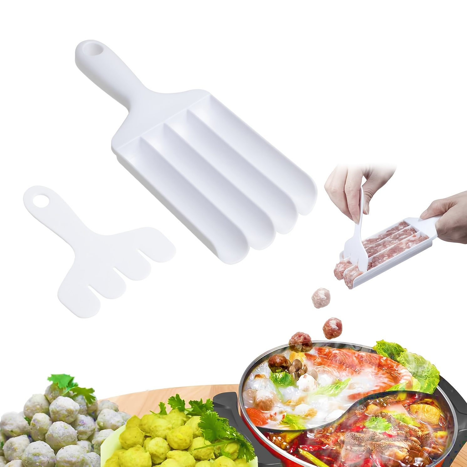 

Plastic Maker Set - 1pcs Kitchen Tool With 3/4 Slot Press For Homemade Meat, Fish, And Shrimp Balls - Food Contact Safe Mold For Cooking And Frying